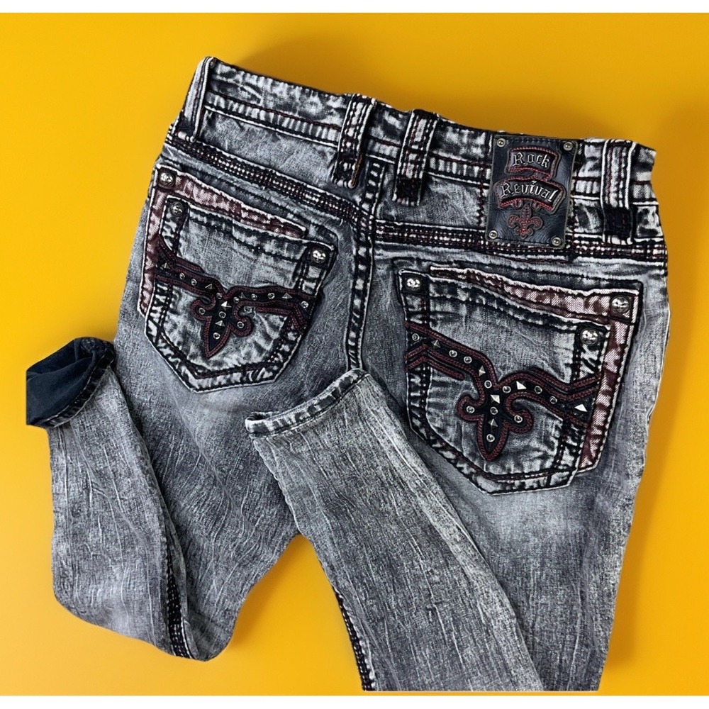 Rock‎ Revival Conall Straight Leg Mens Jeans 32x28 Gray Denim Contrast Stitch